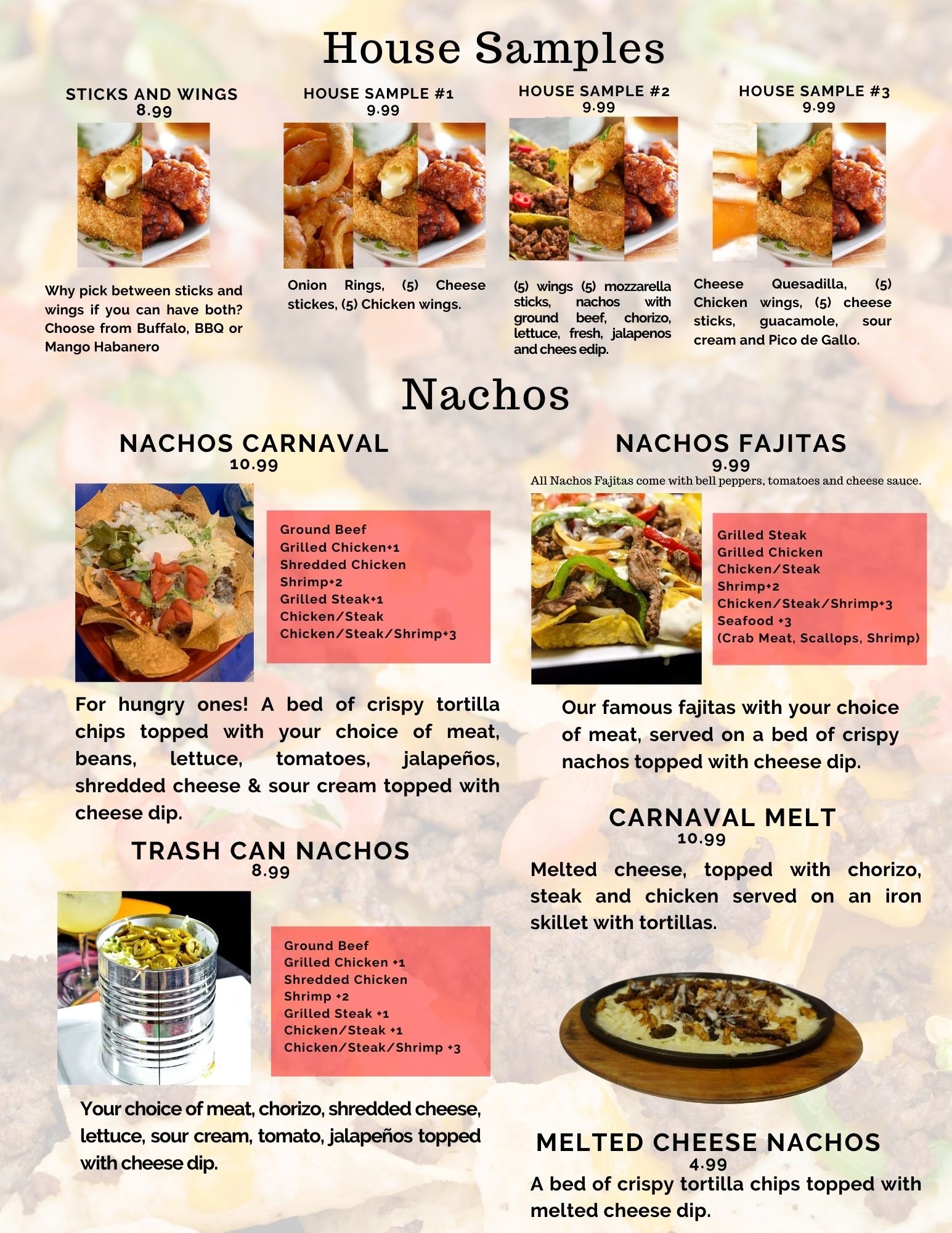 Menu El Carnaval Mexican Restaurant Linn and Licking